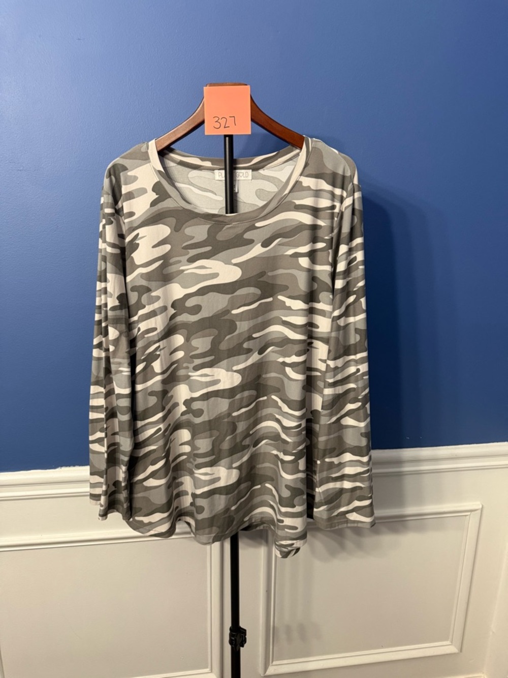 Planet Gold Gray & White Camo Long Sleeve Top